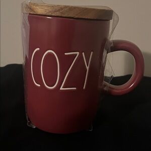 Rae Dunn Red Cozy Mug with Wooden Lid